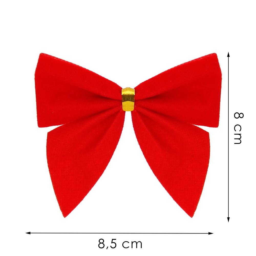 Set 6 ornamente pentru bradul de Craciun, fundita, 8cm, rosu