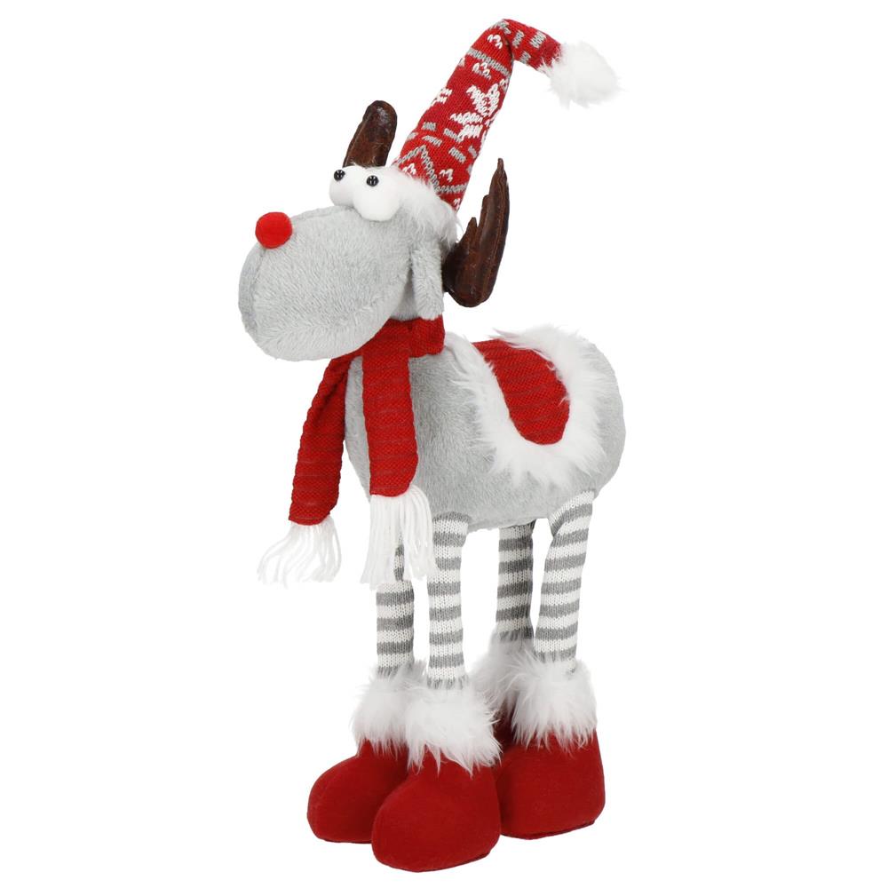 Figurina Craciun, Ren, picioare telescopice, iluminare LED, 61cm