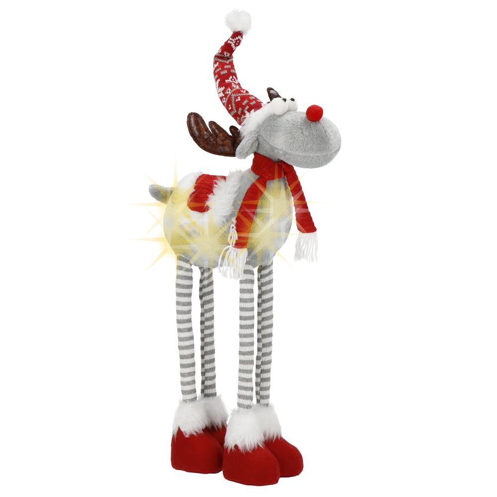 Figurina Craciun, Ren, picioare telescopice, iluminare LED, inaltime reglabila 64-85cm
