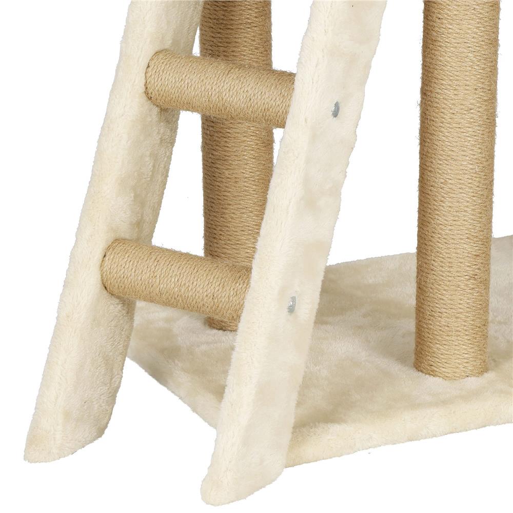 Ansamblu de joaca pentru pisici, cu loc pentru zgariat, ascuns, culcus, mingi, 136cm, crem