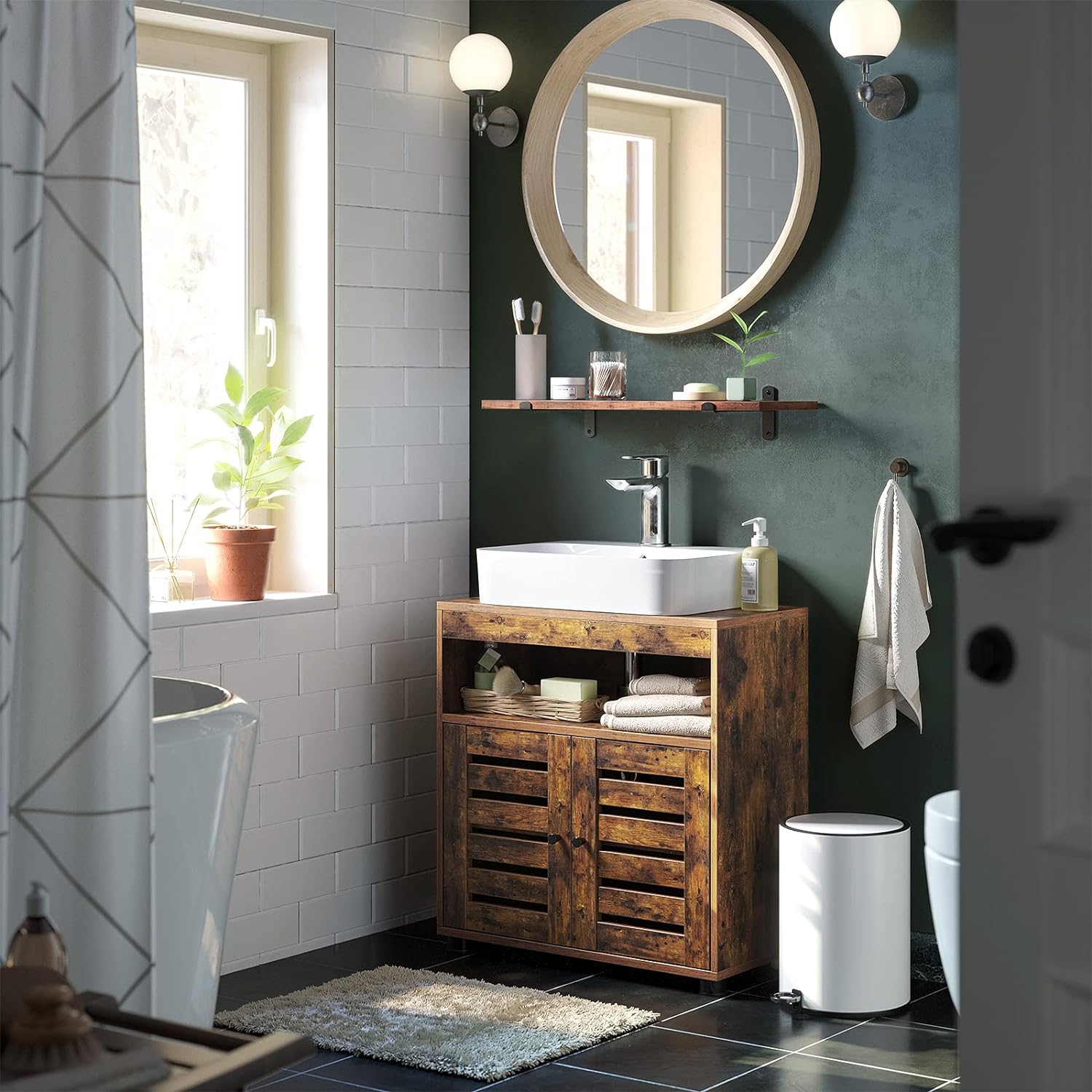 VASAGLE Dulap baie baza lavoar, cu 2 usi, 2 rafturi, 60x30x60 cm, maro rustic