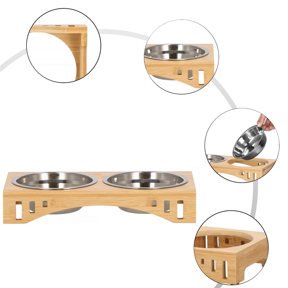 Set de 2 castroane din inox cu suport de bambus, 2x14cm