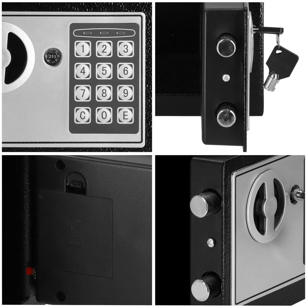 Seif electronic standard cu cifru si cheie, 170x230x170 mm, Otel, Negru