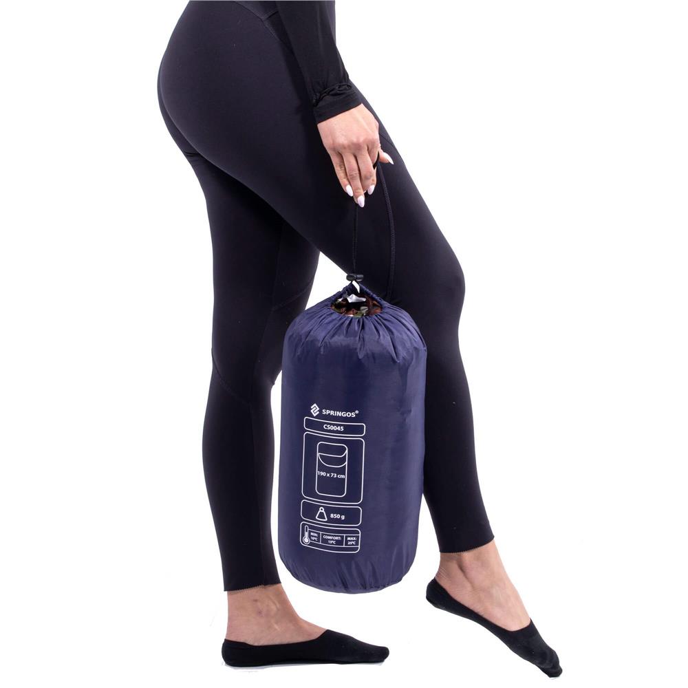Sac de dormit, cu geanta de transport, 190x73cm, 10-25grade, culoare albastru inchis