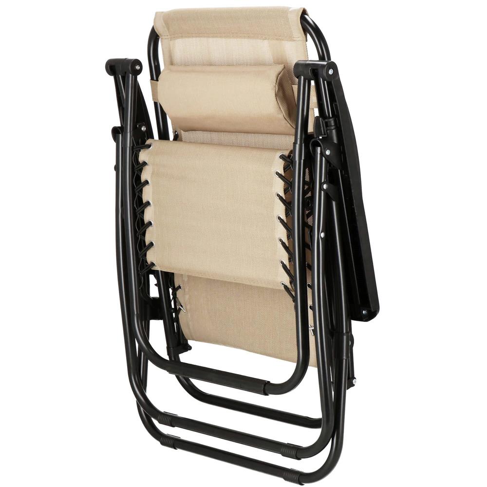 Sezlong scaun pliant plaja sau gradina, Siesta, gravitatie zero, cu tetiera, 175x67x110 cm, bej