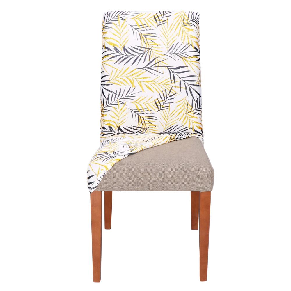 Set 4 huse pentru scaun, marime universala, poliester si spandex, 38x70cm, alb, gri si galben