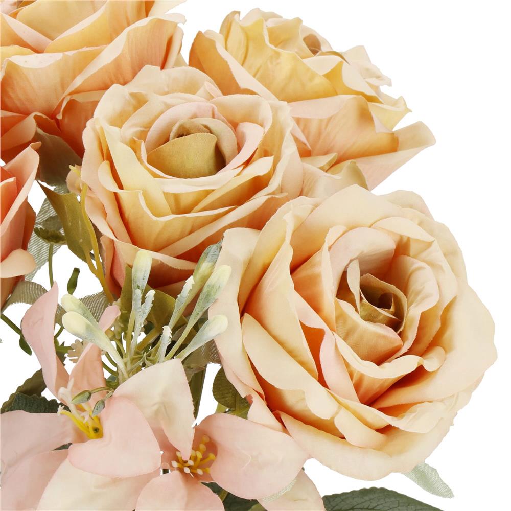 Buchet de flori artificiale din poliester, 9 fire trandafiri, 40cm, roz