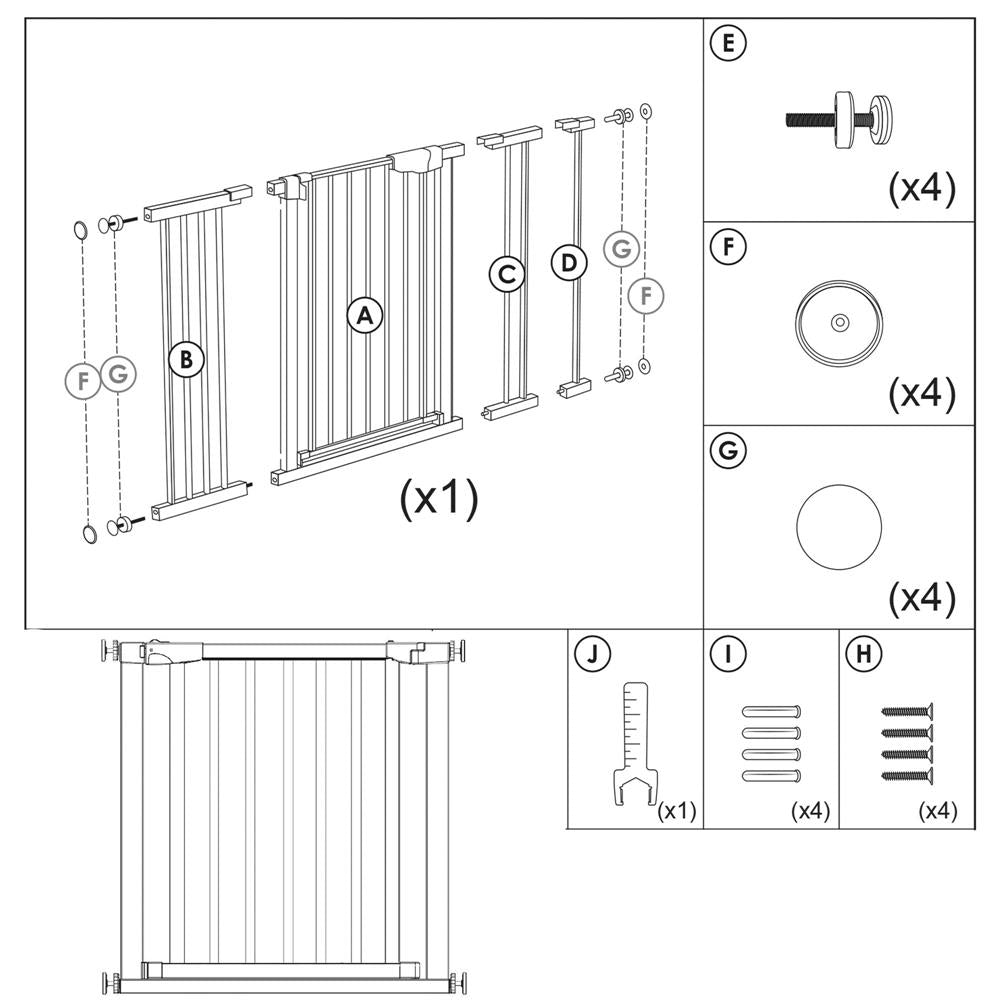 Poarta de siguranta Safety Gate pentru scari, ajustabila, din lemn cu structura otel, 82-89cm, negru maro