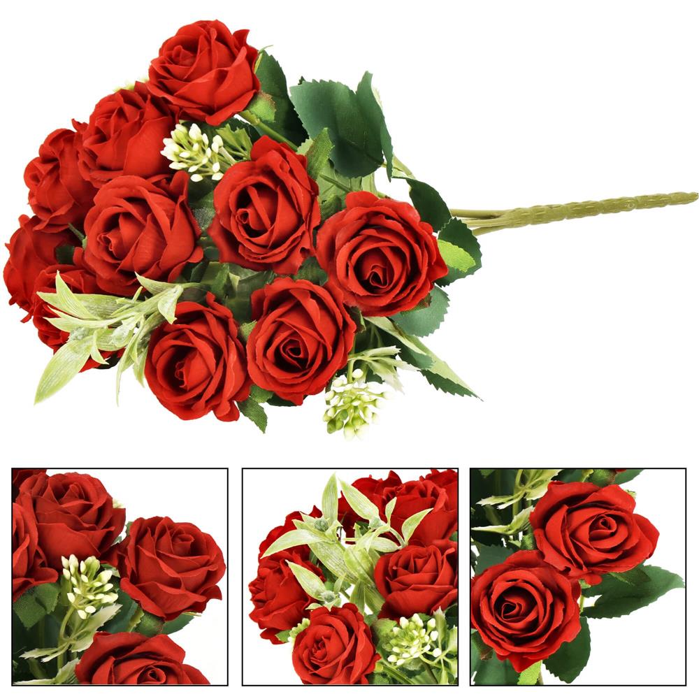 Buchet de flori artificiale din poliester, 10 fire trandafiri, 30cm, rosu