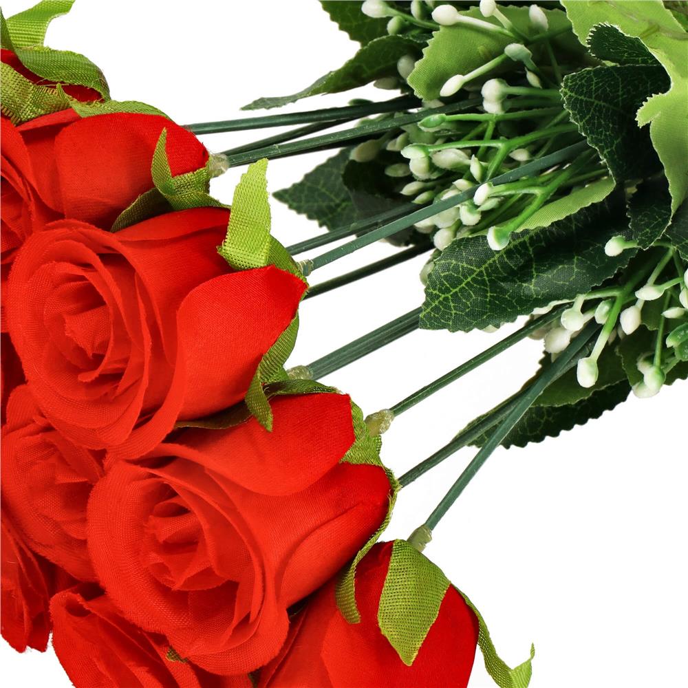 Buchet de flori artificiale din poliester, 12 fire trandafiri, 38cm, rosu