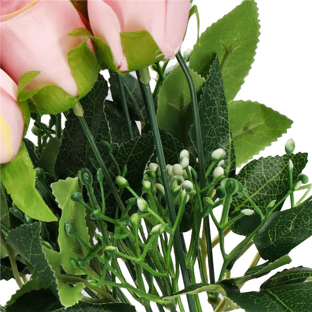 Buchet de flori artificiale din poliester, 12 fire trandafiri, 38cm, roz - 13
