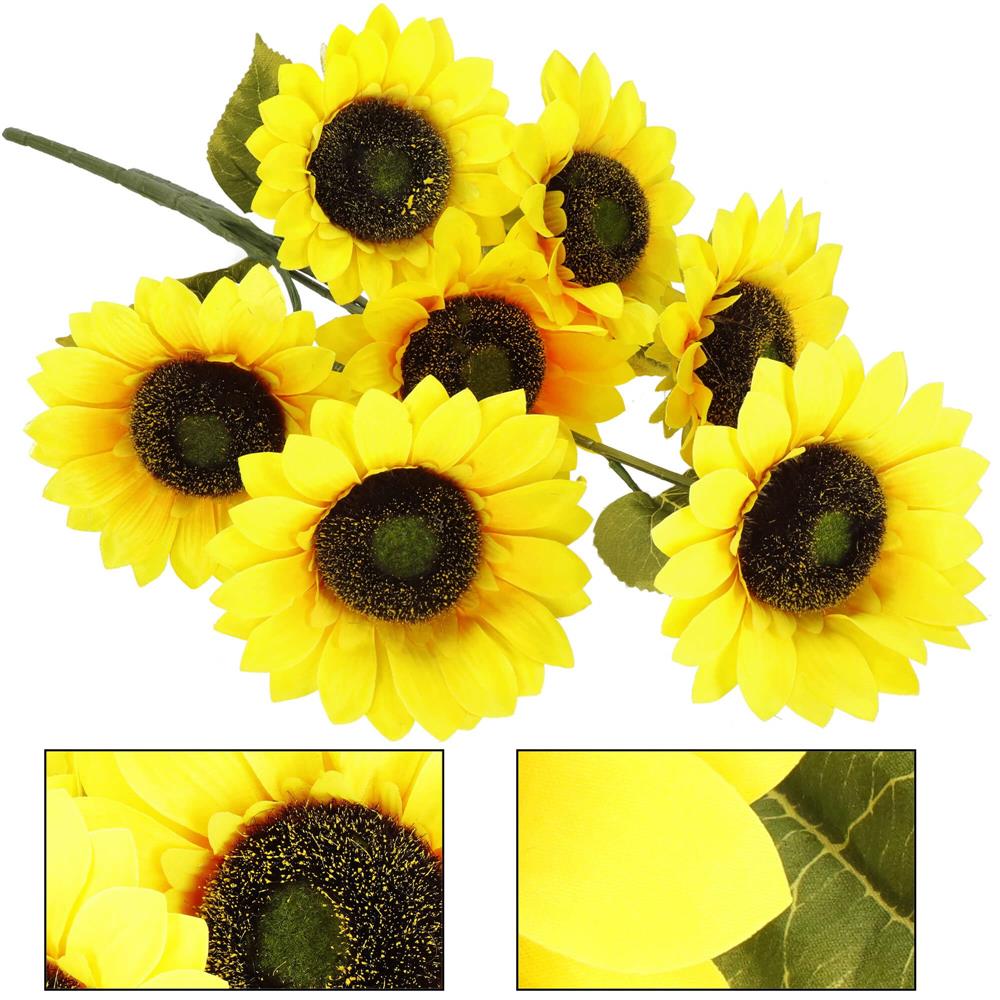 Buchet de flori artificiale din poliester, 2 fire de floarea soarelui, 57cm