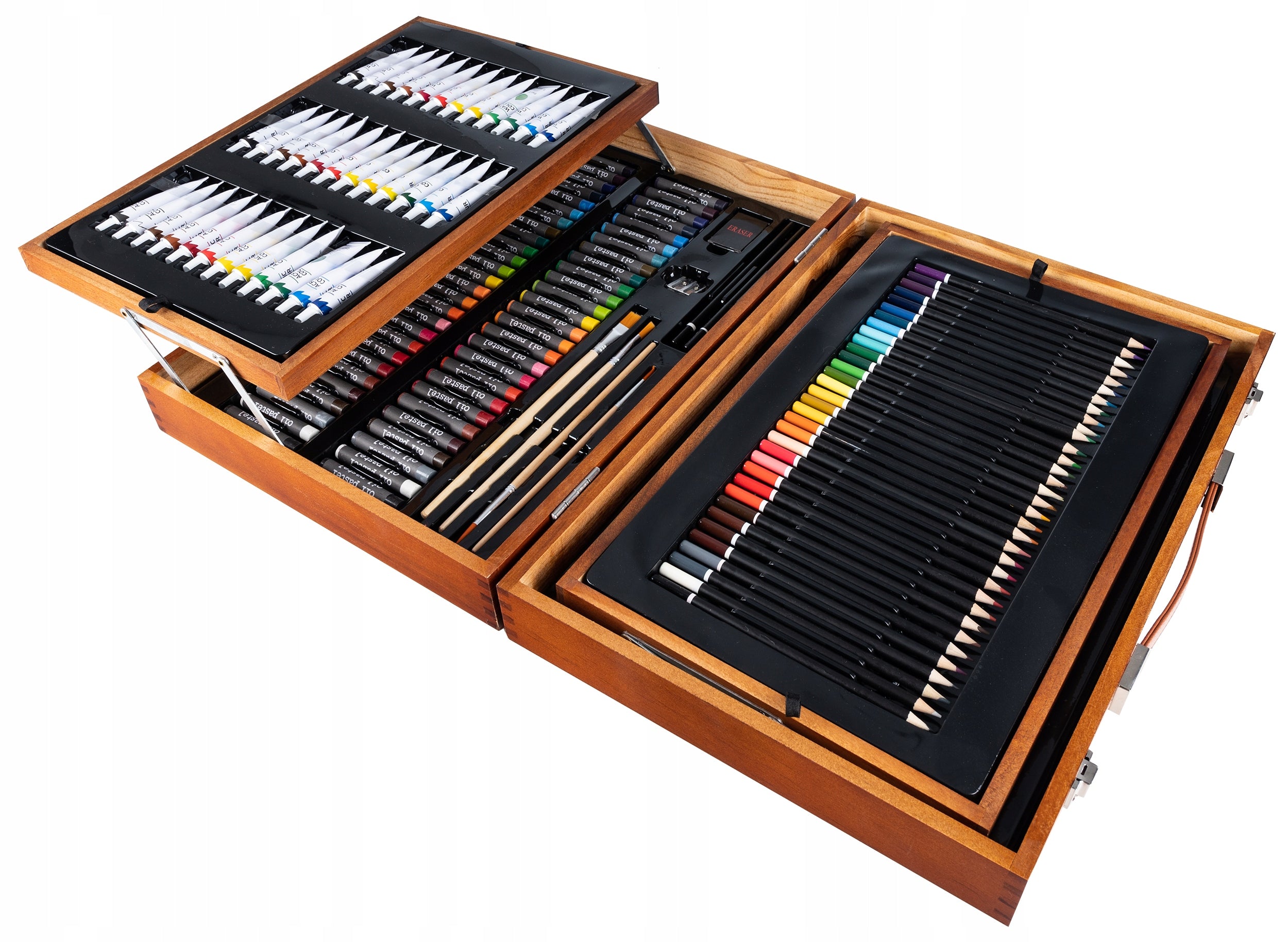 Set de pictura si desen pentru copii, 174 de piese, trusa lemn, 45x32x10cm