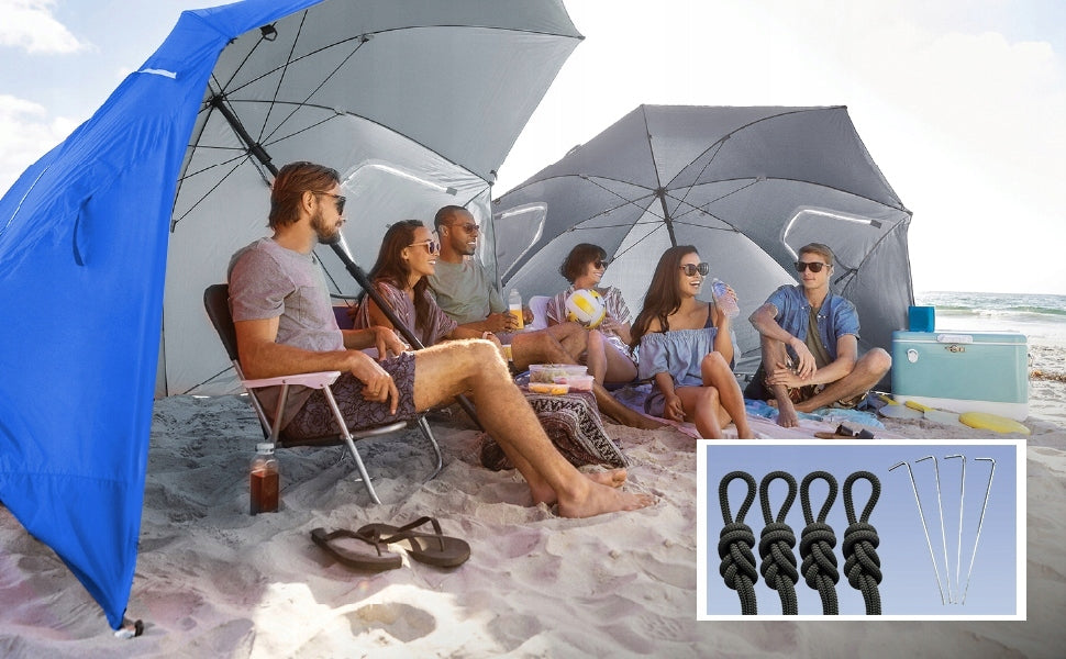Umbrela plaja 3in1 215x205 cm, cu paravan lateral, fereastra si husa transport, material UV, albastru