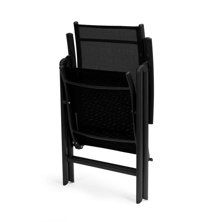 Set 4 scaune gradina 70x57x106 cm, pliante cu spatar reglabil 7 pozitii, structura otel si textilena, negru