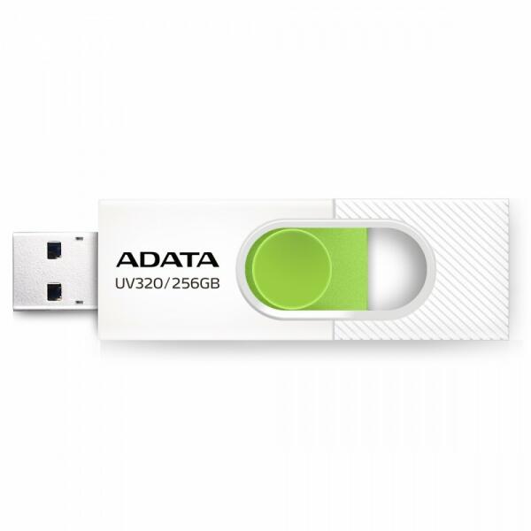MEMORIE USB 3.2 Adata 256 GB, retractabila, alb & verde, carcasa plastic "AUV320-256G-RWHGN" (include timbru verde 0.01 lei)