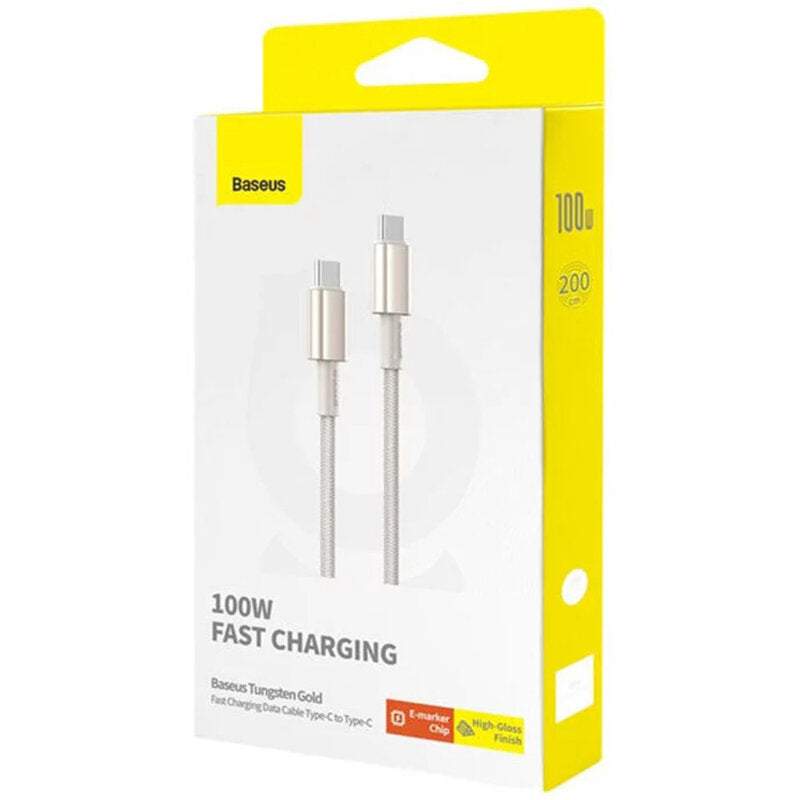 CABLU alimentare si date Baseus Tungsten, Fast Charging Data Cable pt. smartphone, USB Type-C la USB Type-C 100W, braided, 2m, galben "P10319800G21-01" - 6932172655549
