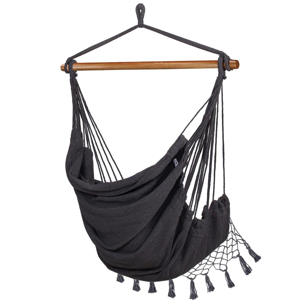 Hamac tip leagan suspendat pentru casa sau gradina HM43, gri inchis cu perne, 130x100cm, 150kg