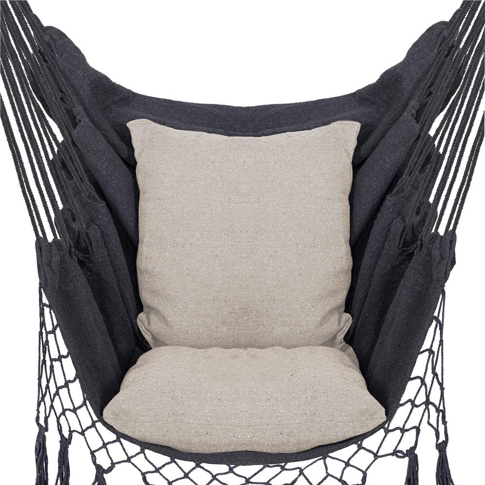 Hamac tip leagan suspendat pentru casa sau gradina HM43, gri inchis cu perne, 130x100cm, 150kg