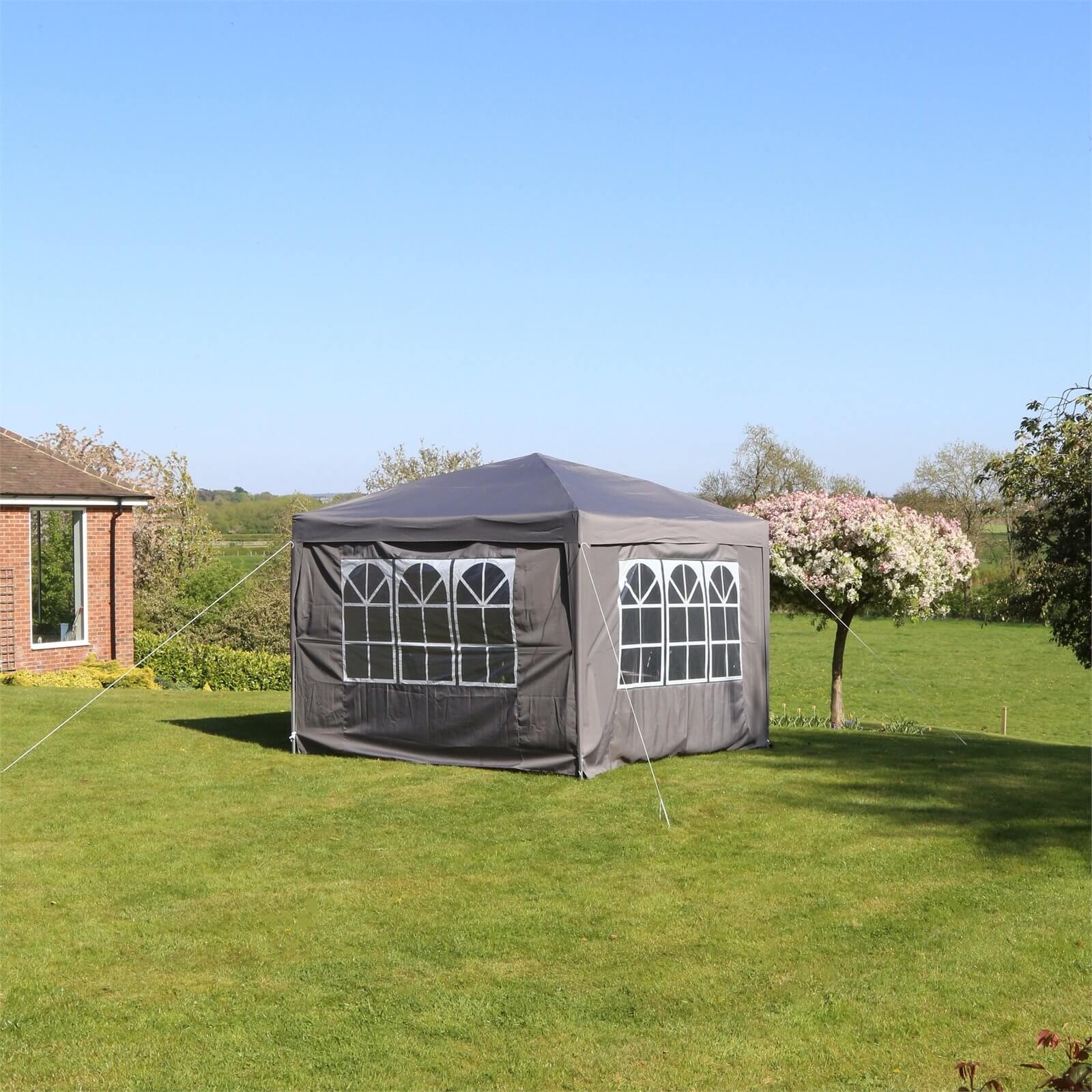 Cort pavilion de gradina pliabil, instalare automata pop-up, material textil oxford impermeabil, cu 4 pereti laterali, 300x300cm, gri
