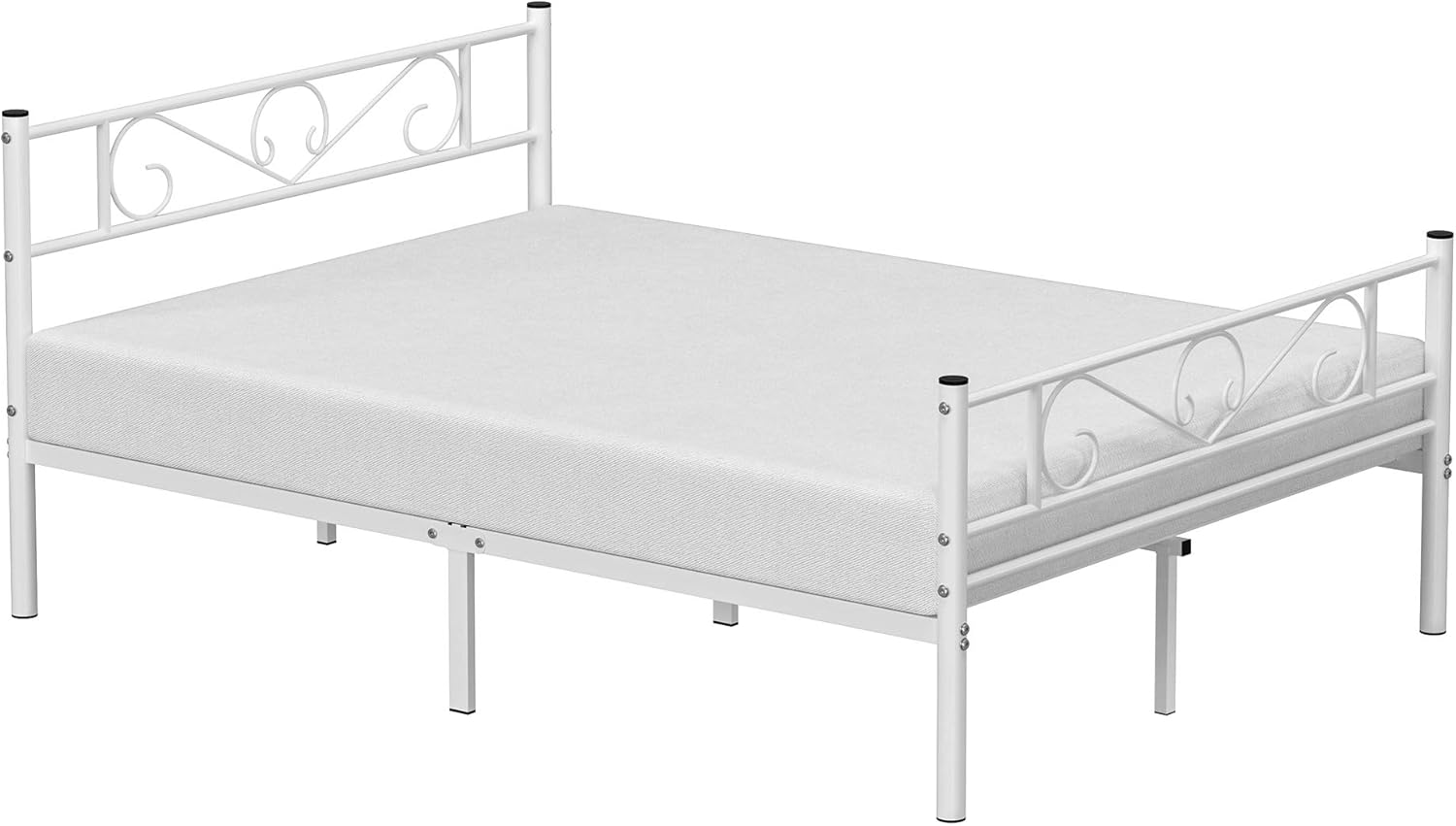 VASAGLE Cadru metalic de pat dublu, 140x190 cm, alb