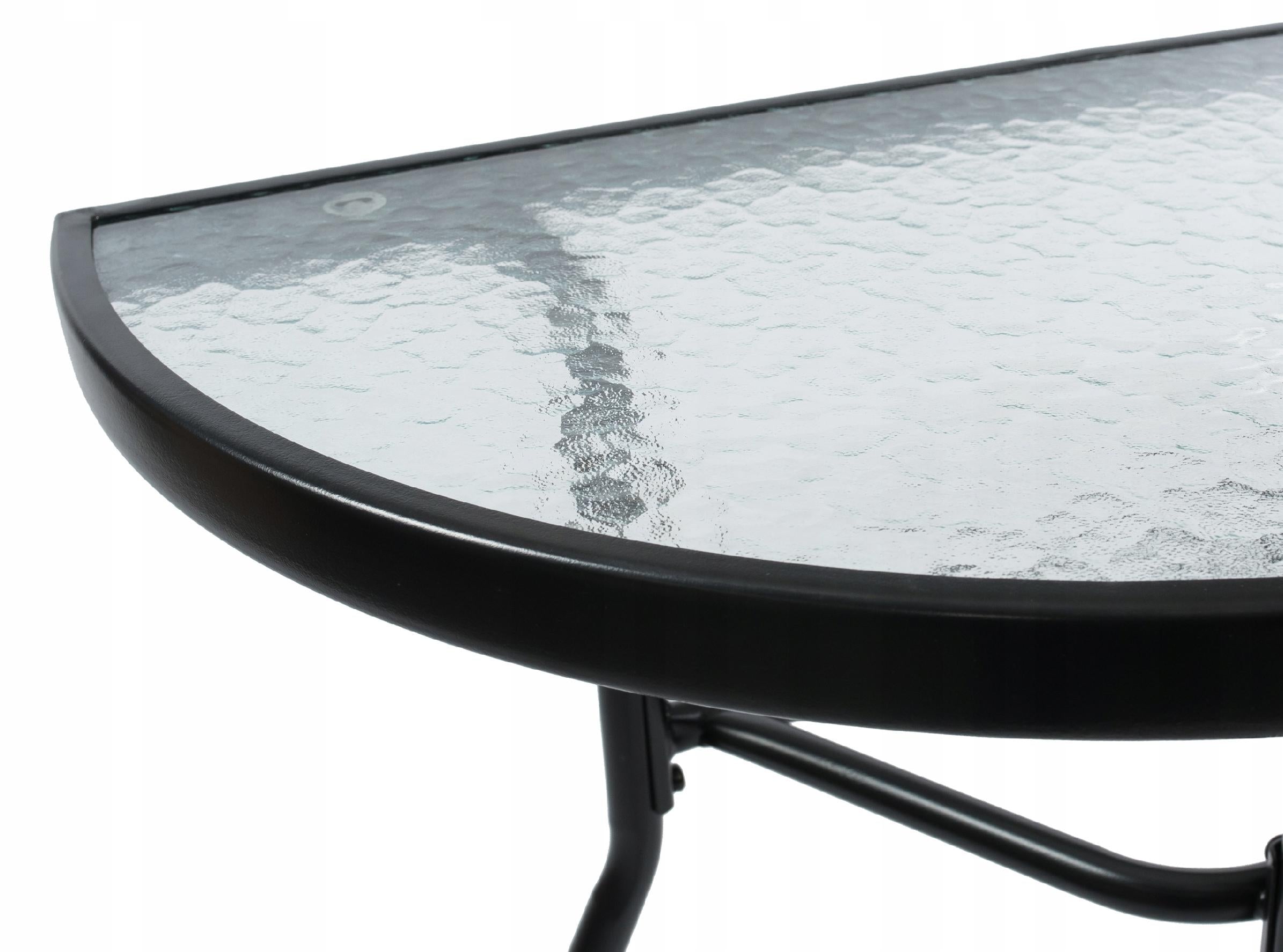 Set mobilier gradina sau balcon, masa semirotund sticla cu 2 scaune pliabile, gri