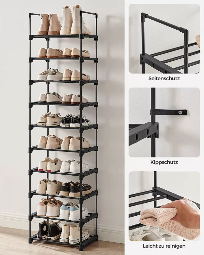 SONGMICS Raft de depozitare pantofi pe 10 niveluri, metal, instalare modulara, 30x45x174cm, negru