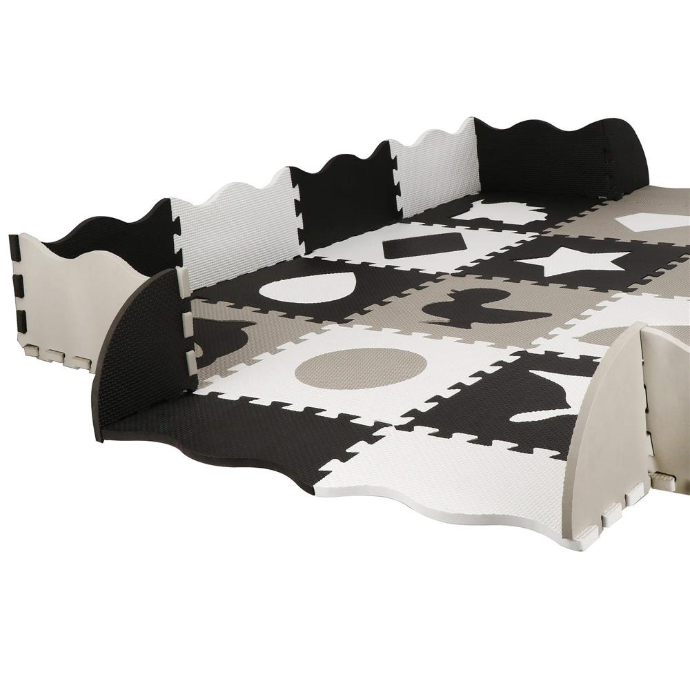 Covor din spuma pentru copii, tip puzzle animale, 52 piese, termoizolant, 150x150 cm, gri negru