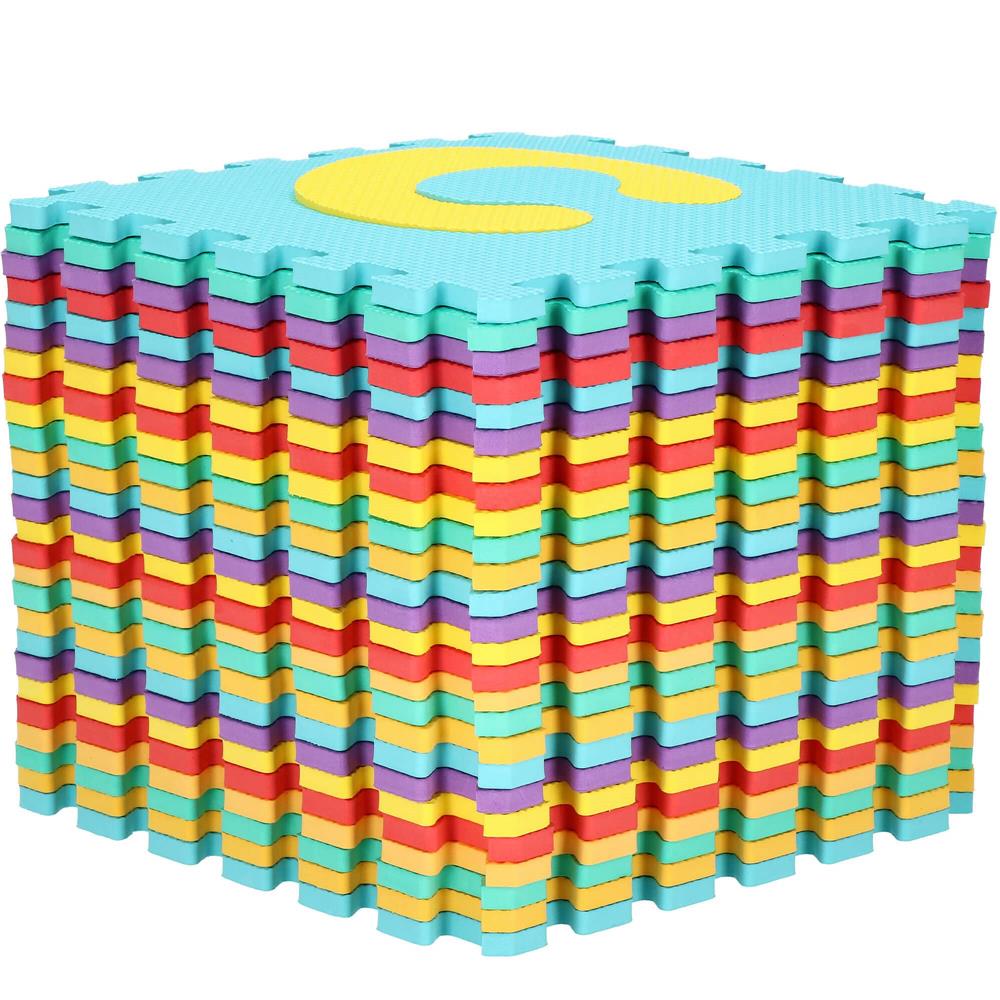 Covor din spuma pentru copii, tip puzzle alfabet, 61 piese, termoizolant, 170x150 cm, multicolor