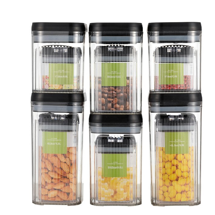 Cutii de Depozitare Alimente, Set din 12 Cutii de tip Container, Recipiente pentru Cereale in Bucatarie, Transparente cu Capac Negru