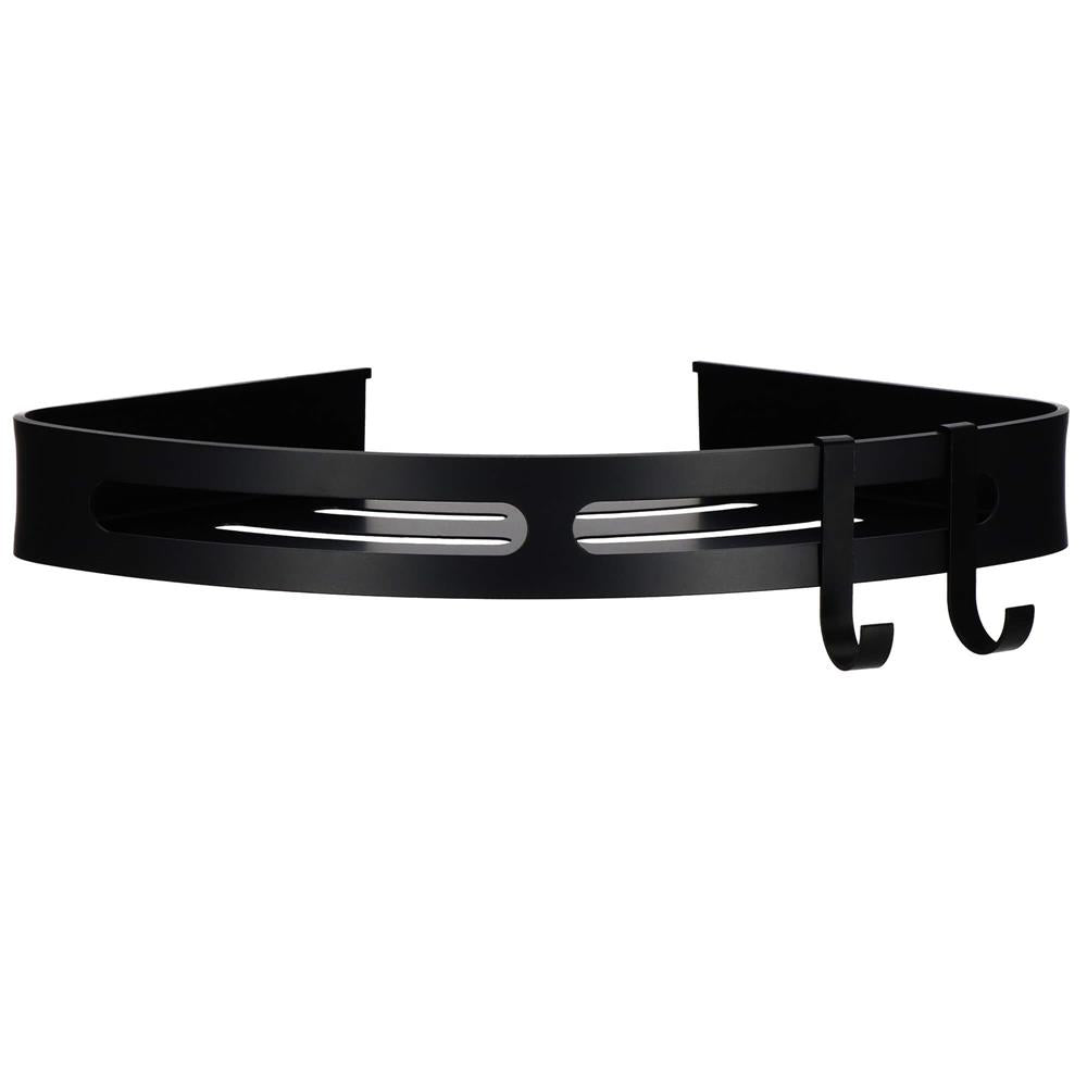 Set de 2 rafturi de baie pentru colt cu 2 sisteme instalare pe perete, aluminiu, 27x20x4cm, negru