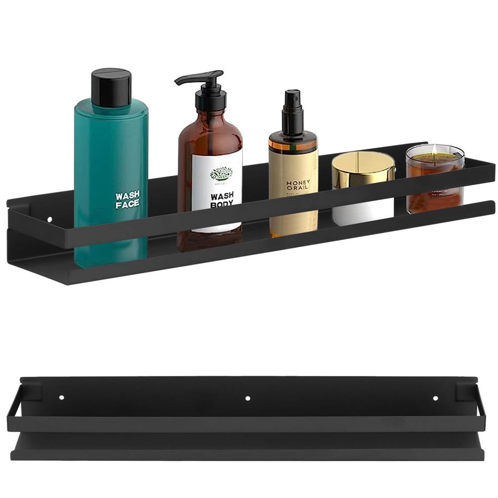 Raft de baie cu 2 sisteme instalare pe perete, aluminiu, 50x10x6cm, negru