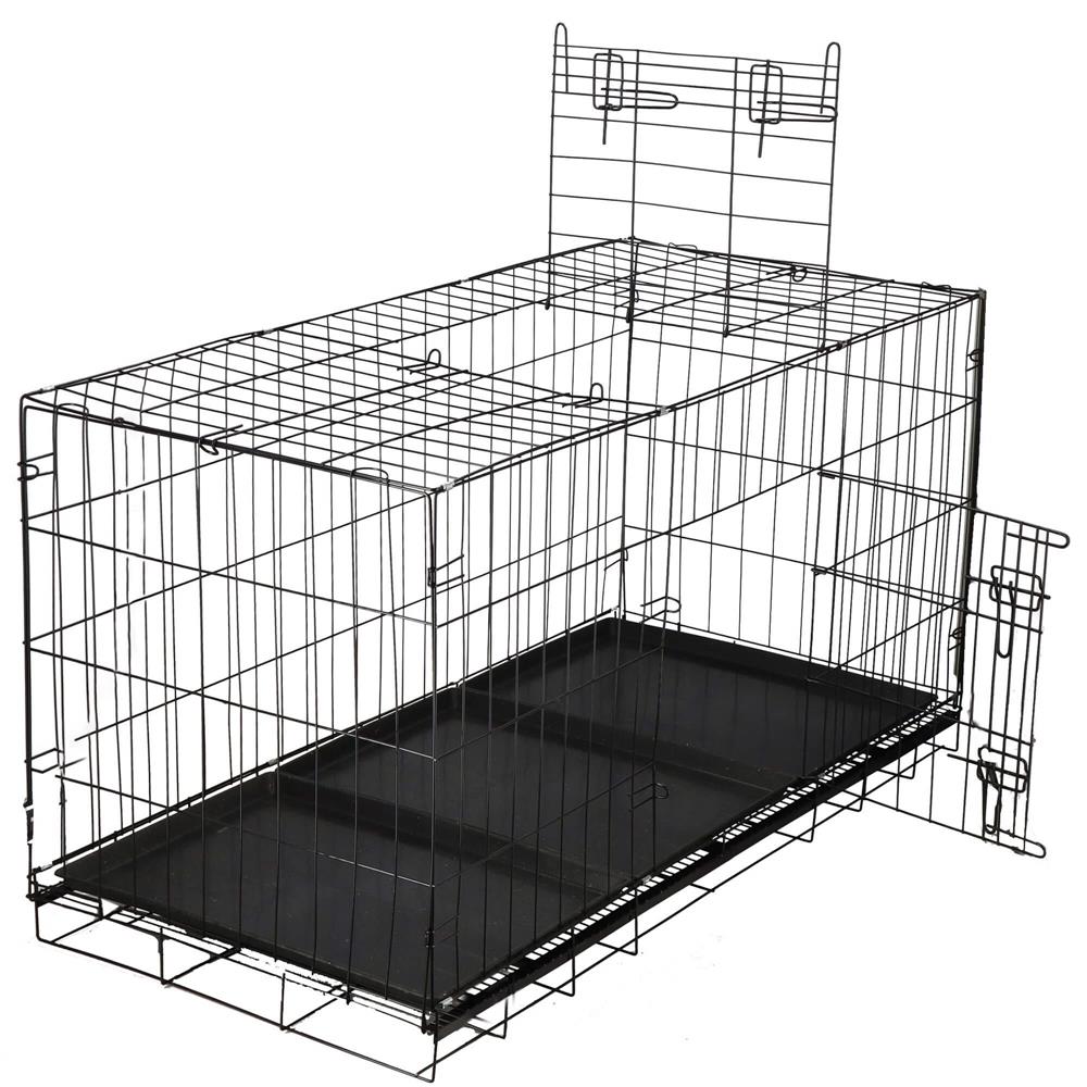Cusca pentru animale, 2 usi, Pliabila din metal, XXL, Negru, 130x70x60 cm