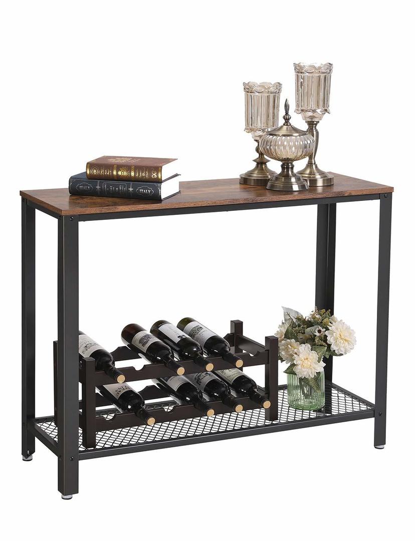VASAGLE Masa de intrare, cadru metalic cu blat din lemn, industrial, 102x35x80cm, maro rustic si negru