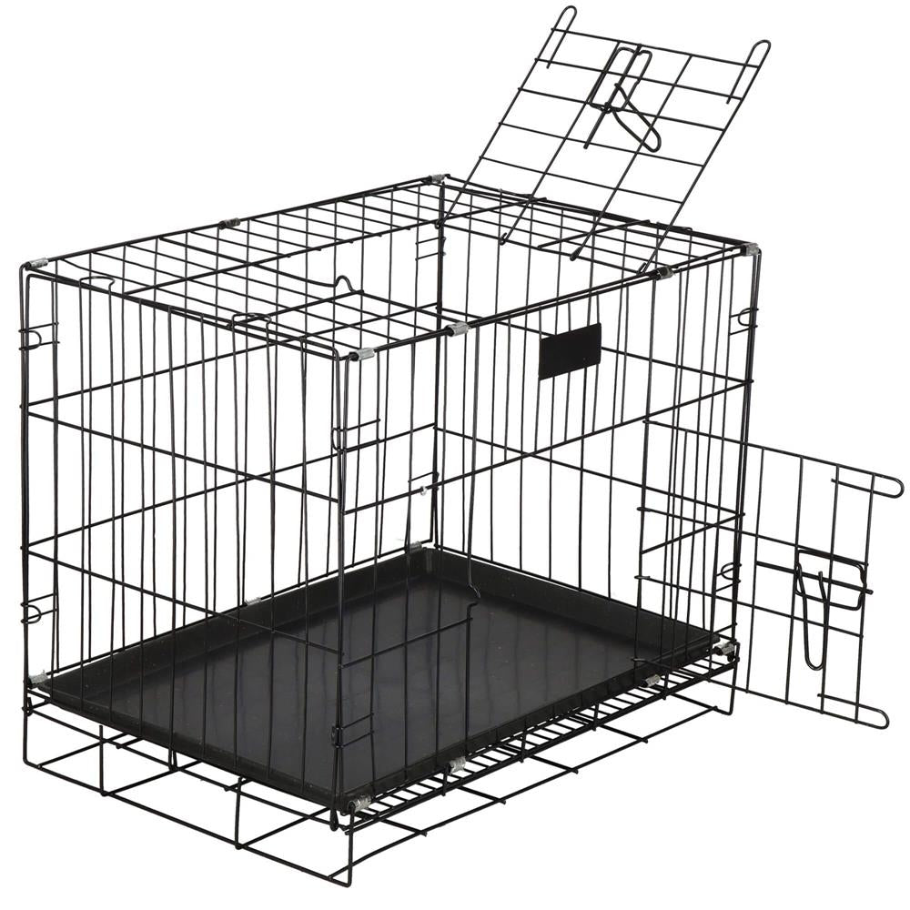 Cusca pentru animale, 2 usi, Pliabila din metal, L, Negru, 60x50x42 cm