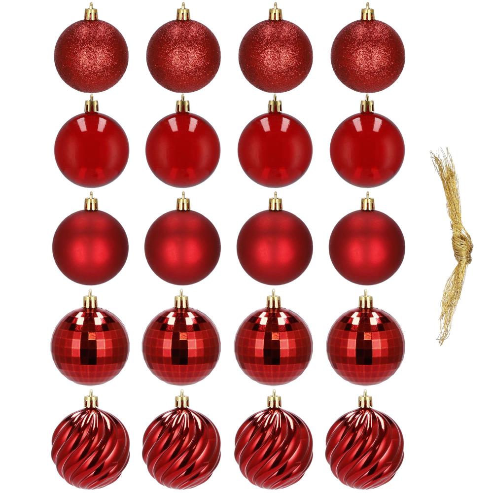 Set globuri de Craciun, 20 bucati, 5 modele, 6cm, rosu