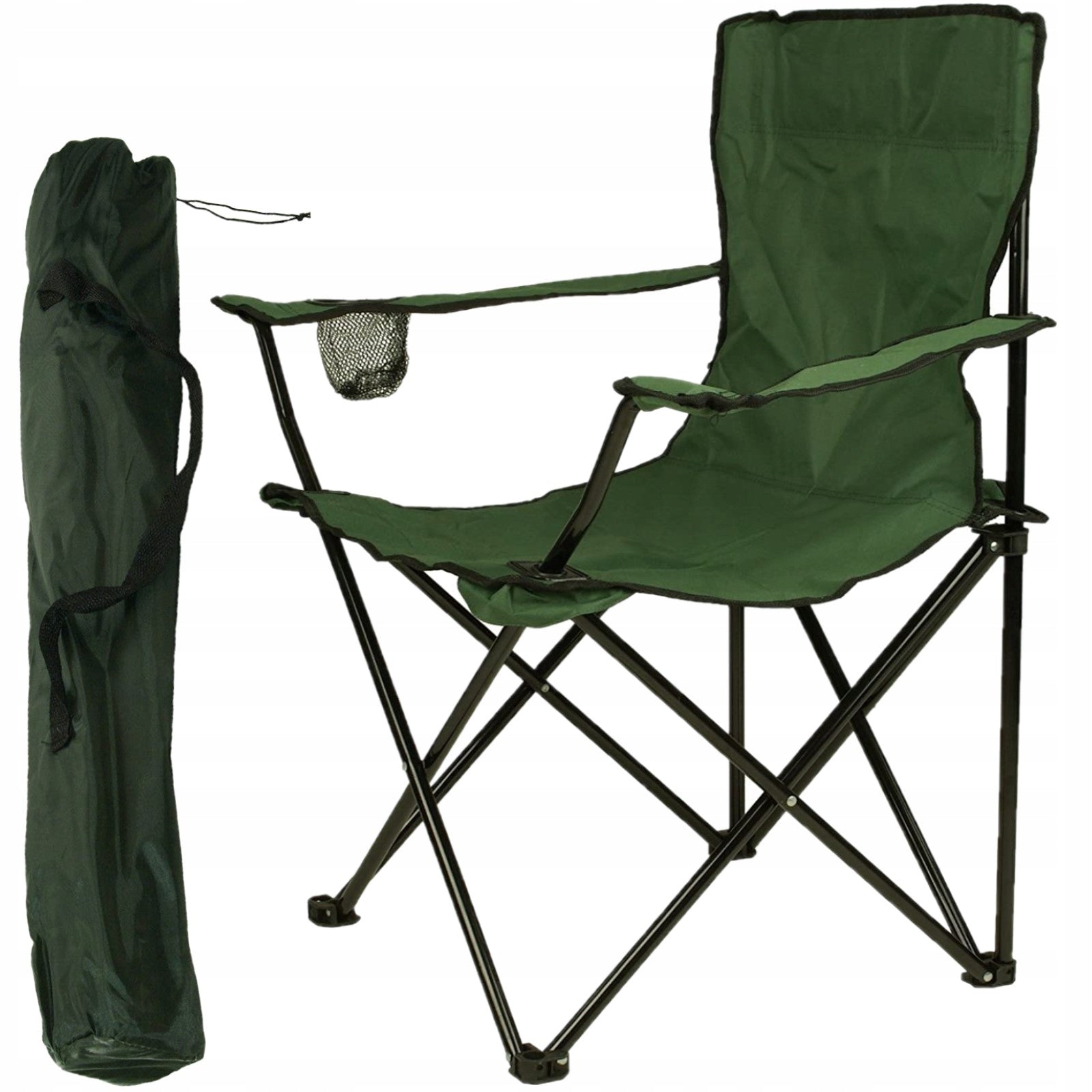 Scaun pliabil camping sau pescuit Sersimo, suport pahar, verde