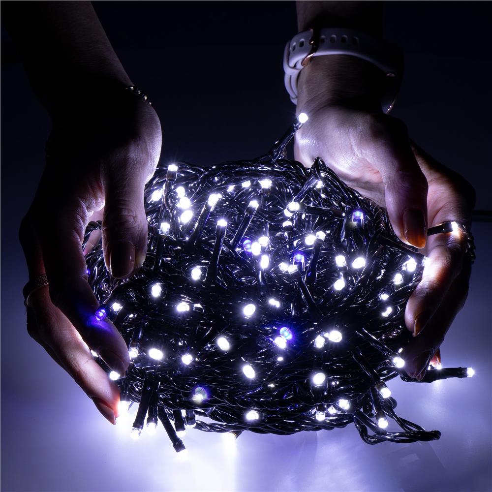Ghirlanda luminoasa tip perdea Premium 300 LED-uri, 14,5m, 18Wati, interior/exterior, cu flash, alb rece