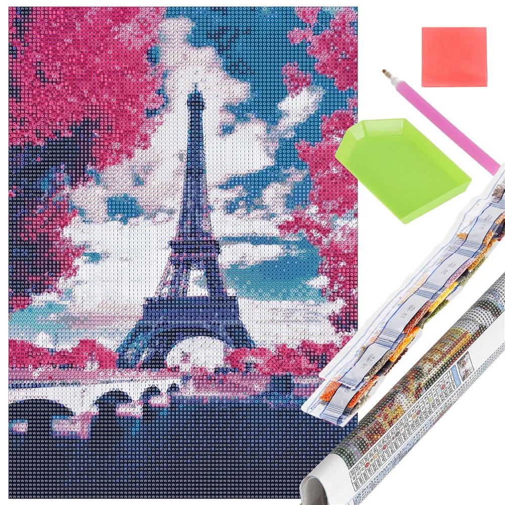 Set de broderie cu diamante 5D, 30x40cm, model Paris in roz