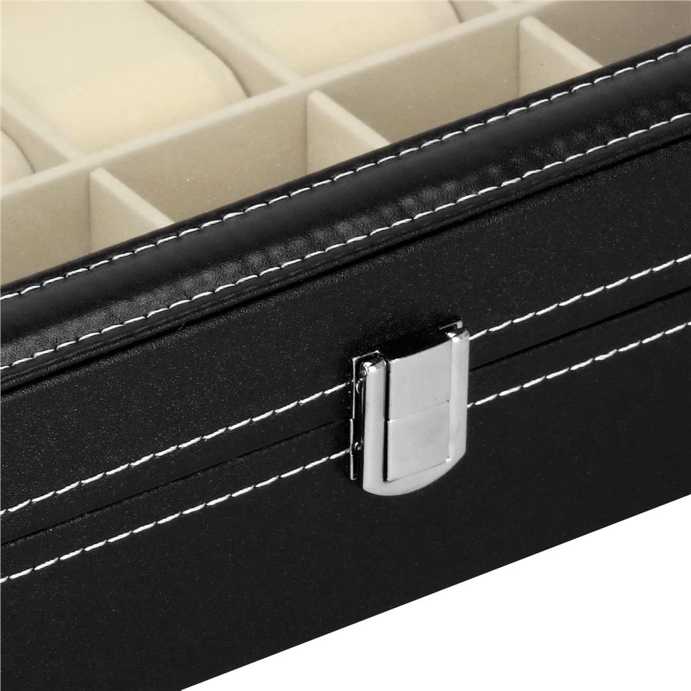 Cutie depozitare si organizare ceasuri, MDF, piele ecologica, 30x20x8cm, negru interior crem