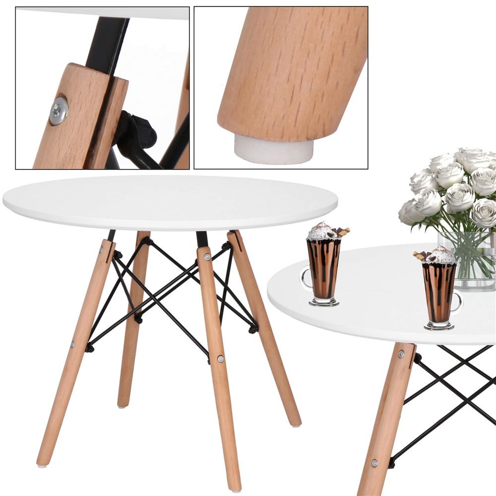 Masa de cafea, rotunda, diametru 60 cm, inaltime 45 cm, Blat MDF, Picioare lemn, Alb