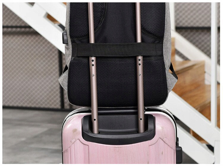 Rucsac impermeabil, cu sistem antifurt, port USB, 45x14x30cm, 25litri, negru si gri