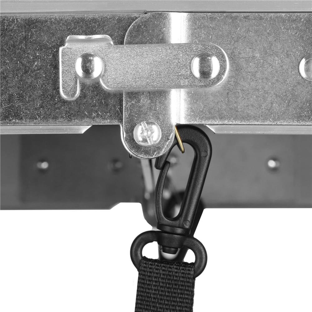 Masa camping pliabila cu spatiu depzoitare si cadru din aluminiu, blat MDF, 120x47x62/71cm, gri