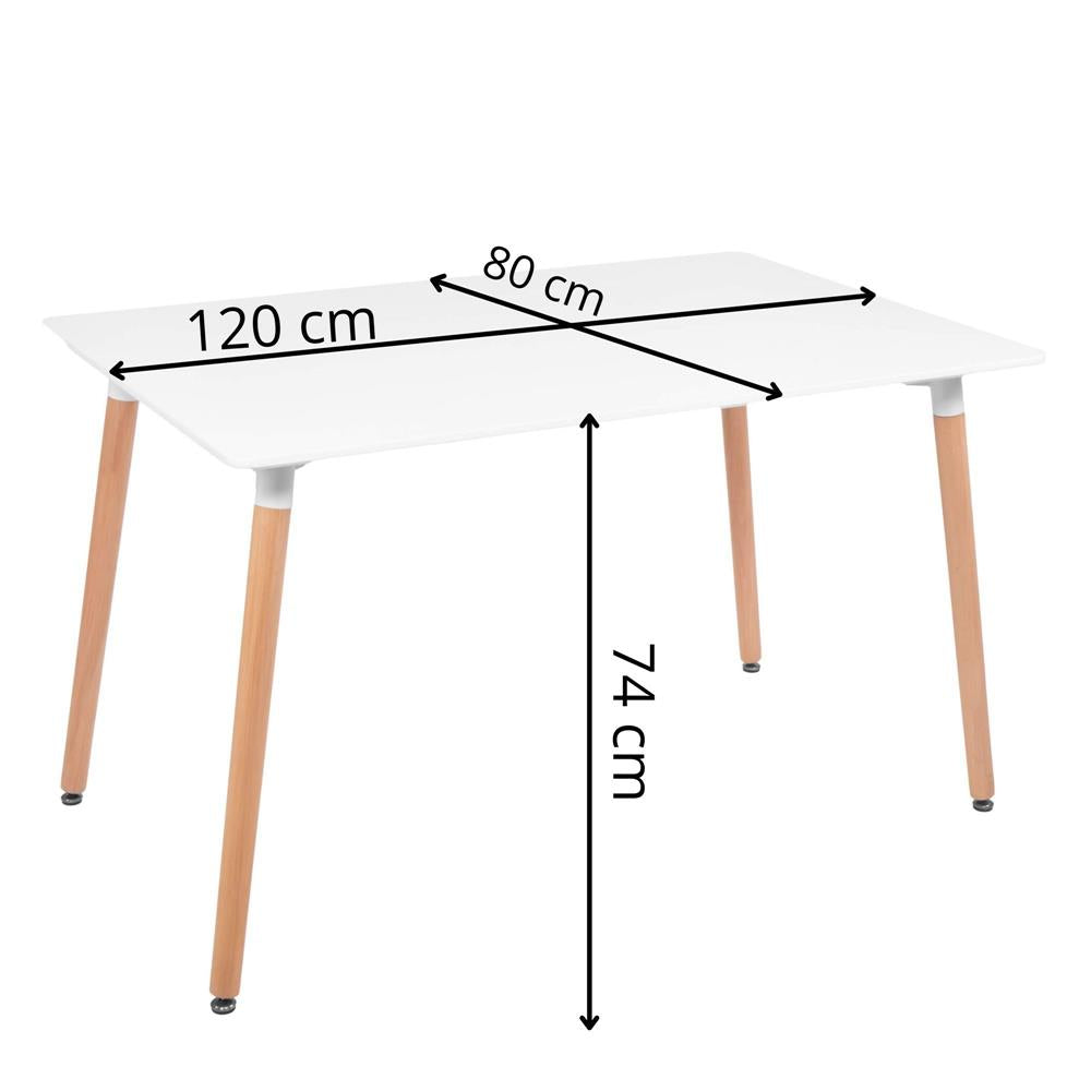 Masa dining bucatarie, dreptunghiulara, 120x80x74 cm, Blat MDF, Picioare lemn, Alb - 13