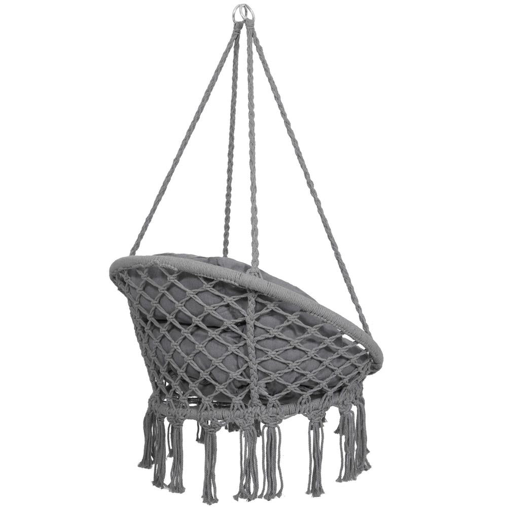 Scaun rotund Sersimo tip leagan suspendat cu perna Confort Plus casa sau gradina, gri inchis