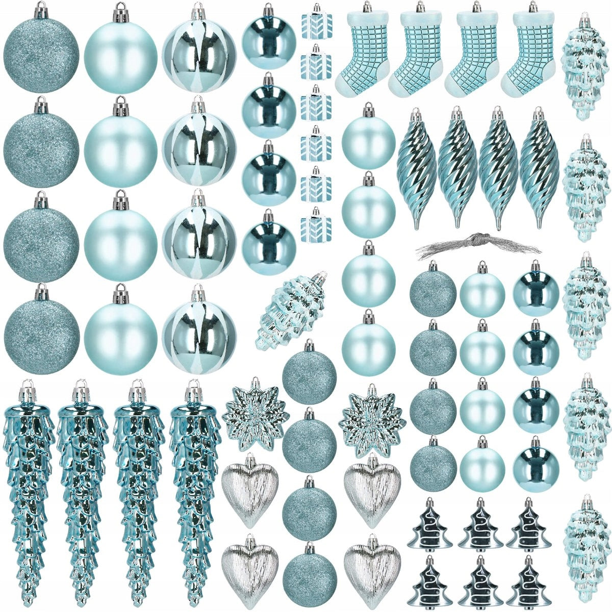 Set globuri si decoratiuni de Craciun, 72 piese, diverse dimensiuni, albastru