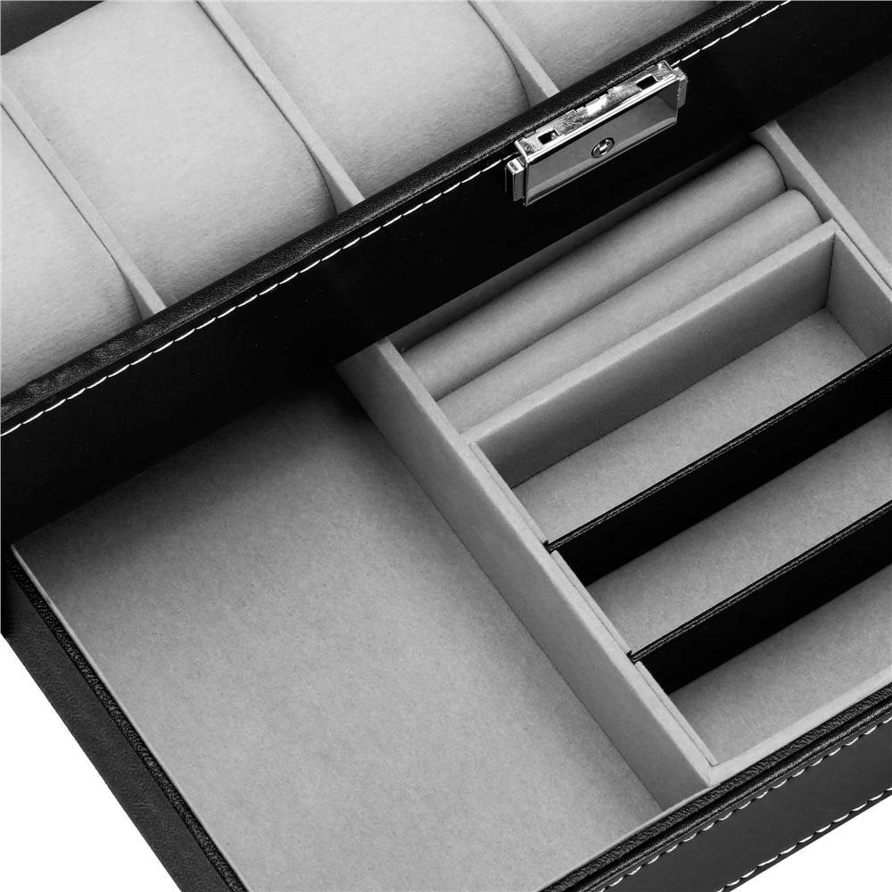 Cutie depozitare si organizare ceasuri si alte accesorii, MDF, piele ecologica, 30x20x13cm, negru