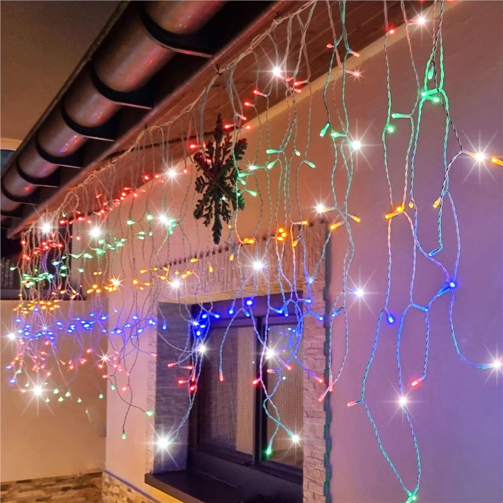 Ghirlanda luminoasa tip perdea cu flash 500 LED-uri, 20m, pentru interior/exterior, iluminare multicolora