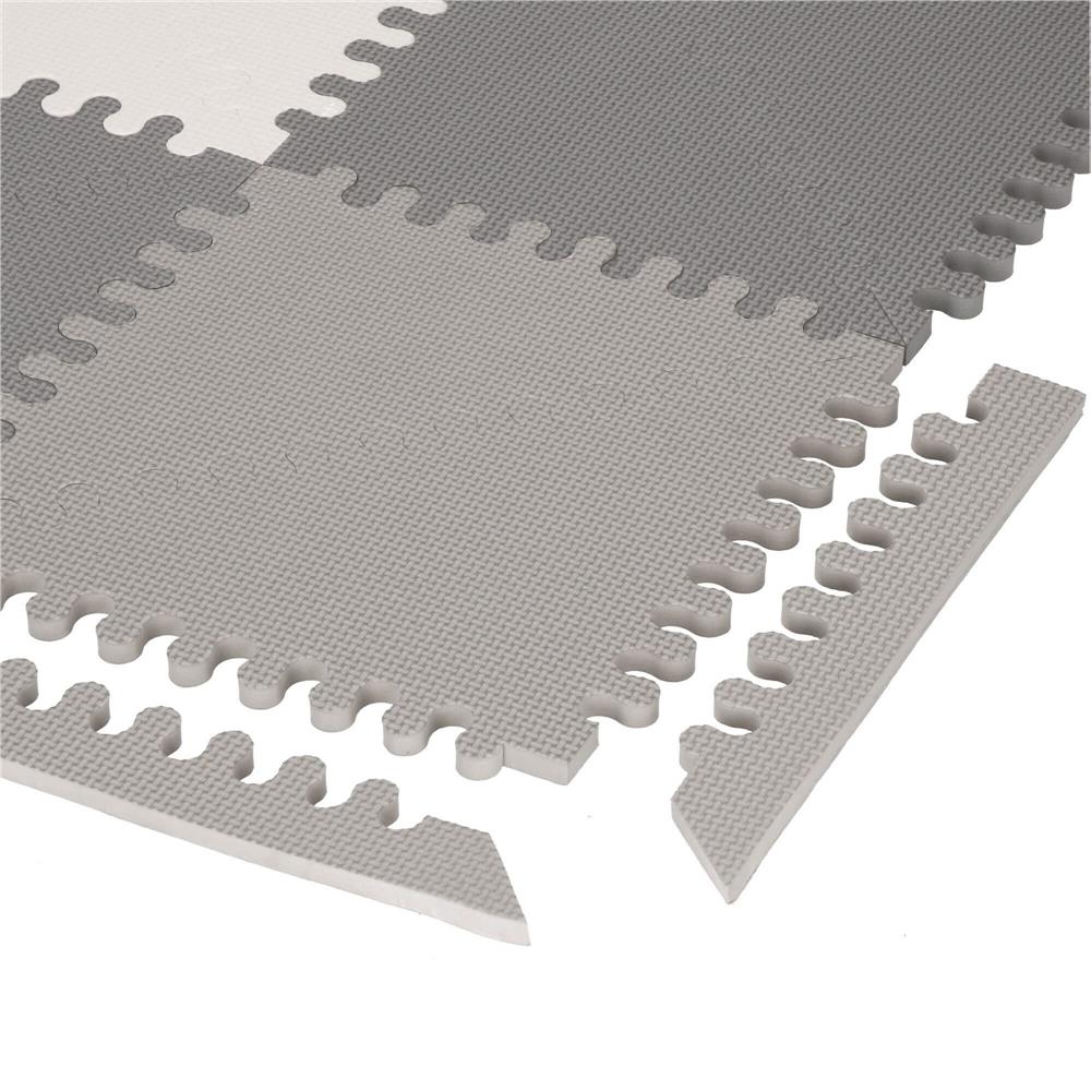 Covor din spuma pentru copii, tip puzzle triunghiuri, 96 piese,186×186 cm, alb gri