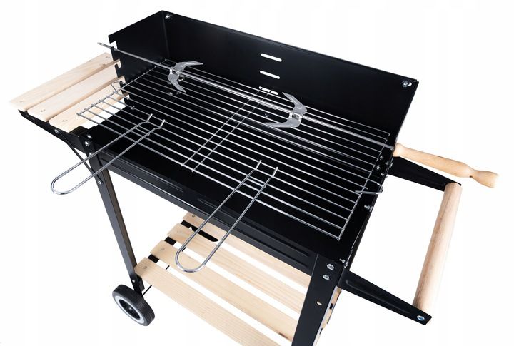 Gratar metalic pe carbuni, tava cromata, cu spita pentru rotisor, 86x81x41cm